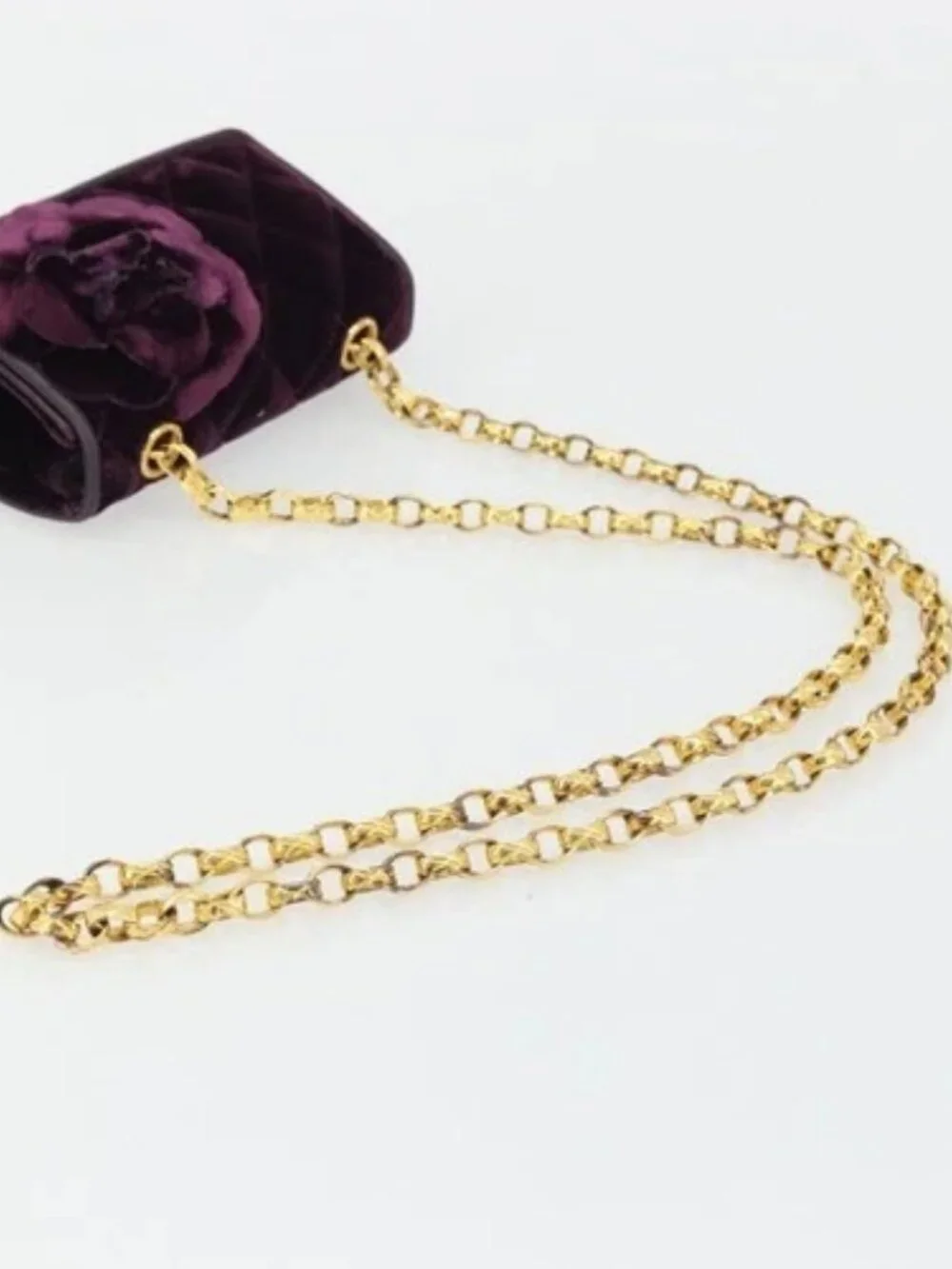 CHANEL Matelasse Chain Camelia Shoulder Bag Velor Purple Gold CC Auth YKZ1012V